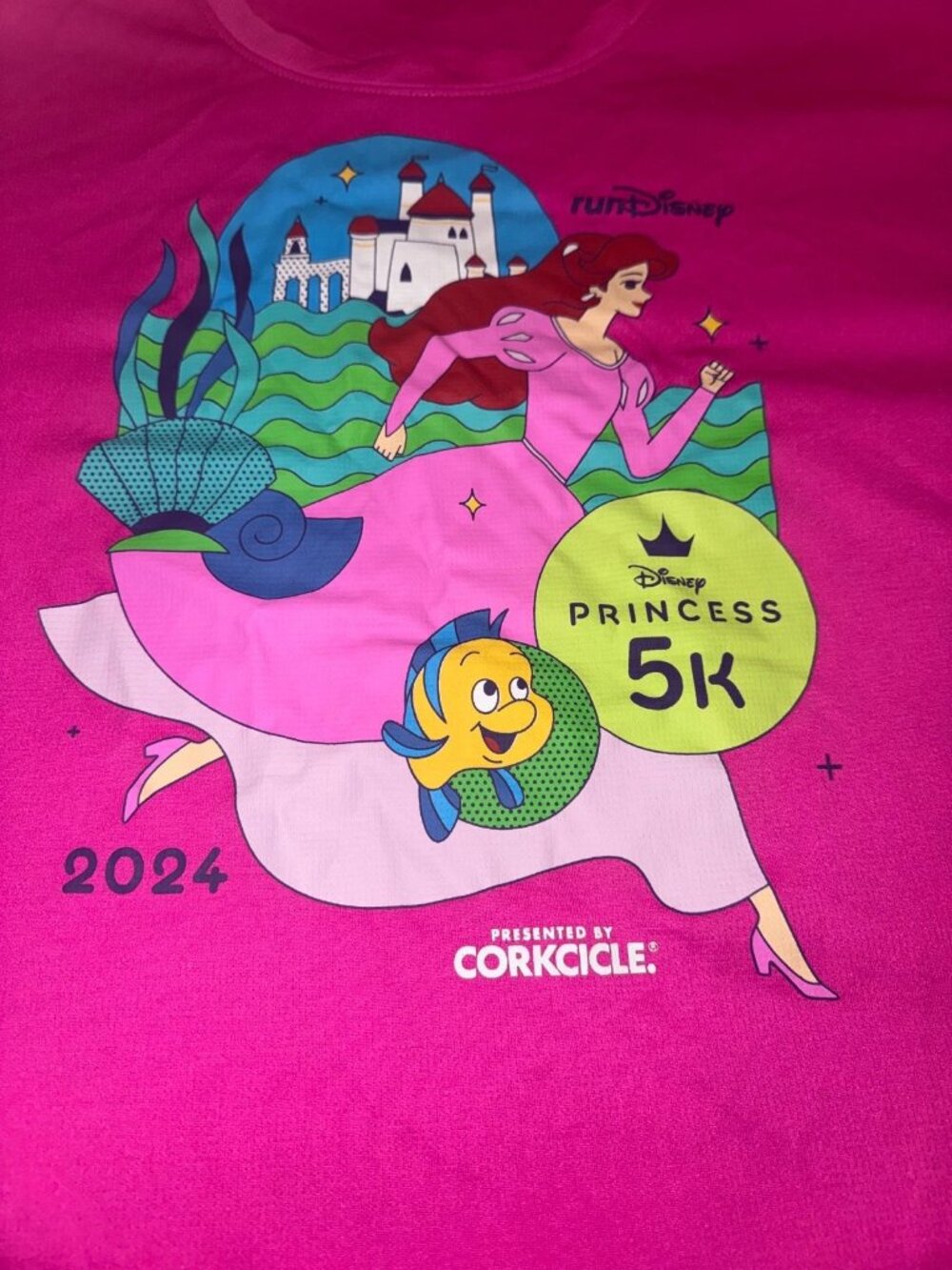 2025 runDisney x Corkcicle Ariel & Flounder T-Shirt 2XL Hot Pink Little Mermaid